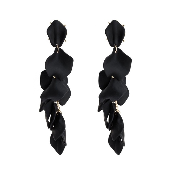 New Womens Tassel Black Flower Petal Dangle‎ Long Earrings Jewelry - Picture 3 of 6